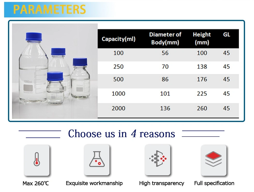 50ml 100ml Laboratory Screw Cap Glass Reagent Bottle with Scale for Storage Sample