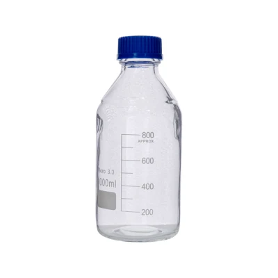 Laboratory Glassware Graduated Screw Cap Clear Borosilicate Storage Bottle 500ml 1000ml Glass Reagent Bottle with Scale